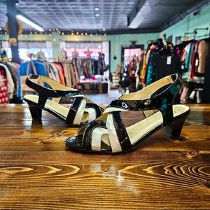 Patent Two-Tone Black and Cream Slingback Heels